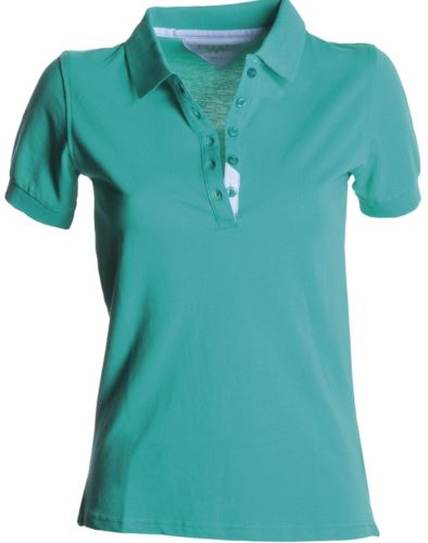 Polo donna maniche corte, chiusura cinque bottoni, colletto in rib, tessuto 100% cotone Piquet, colore verde smeraldo