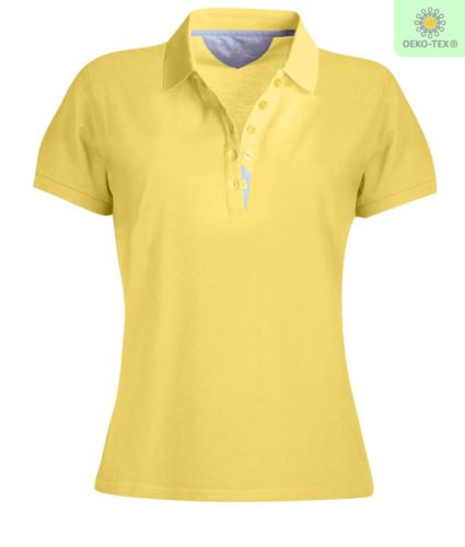 Polo donna maniche corte, chiusura cinque bottoni, colletto in rib, tessuto 100% cotone Piquet, colore giallo