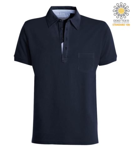 Polo manica corta con taschino, colletto con inserti in Oxford nel colletto, colore blu navy