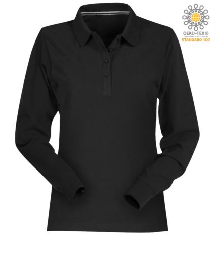 Polo manica lunga donna in cotone Piquet colore nero