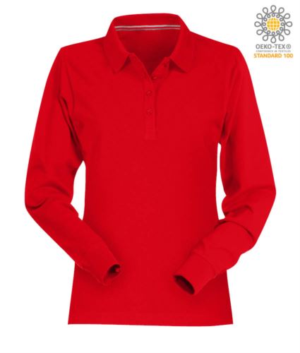 Polo manica lunga donna in cotone Piquet colore rosso