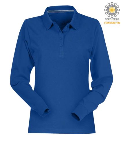 Polo manica lunga donna in cotone Piquet colore azzurro royal