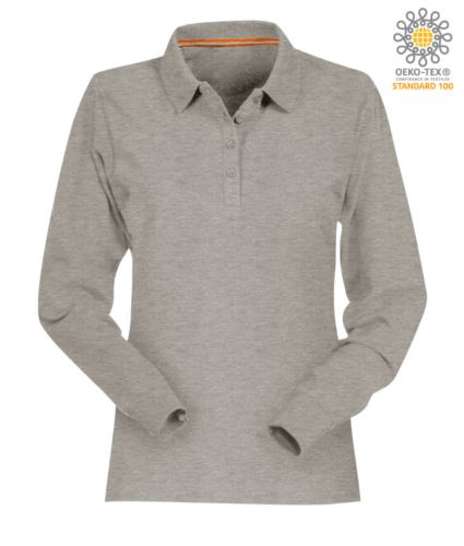 Polo manica lunga donna in cotone Piquet colore grigio melange