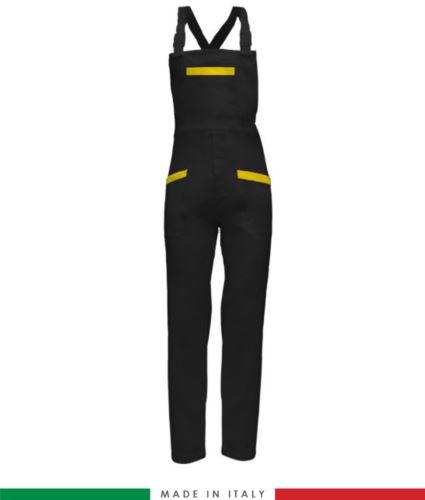 Salopette da lavoro bicolore. Possibilità di produzione personalizzata. Made in Italy. Multitasche. Colore nero/giallo