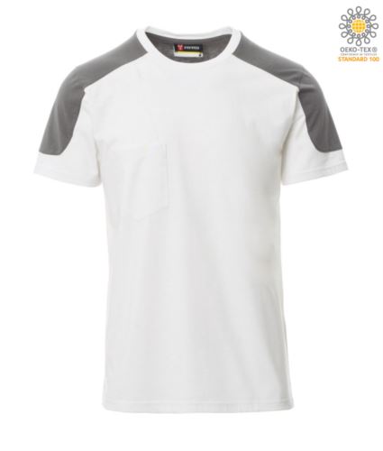 T-Shirt a maniche corte bicolore, vestibilità regular fit, girocollo. Colore: Bianco/grigio