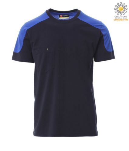 T-Shirt a maniche corte bicolore, vestibilità regular fit. Colore: Blu/Azzurro Royal