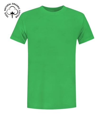 T-Shirt da lavoro organica a maniche corte, vestibilità regular fit, girocollo, certificata OEKO-TEX. Colore verde mela