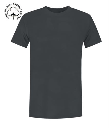 T-Shirt da lavoro organica a maniche corte, vestibilità regular fit, girocollo, certificata OEKO-TEX. Colore grigio scuro