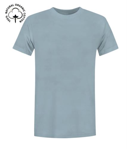 T-Shirt da lavoro organica a maniche corte, vestibilità regular fit, girocollo, certificata OEKO-TEX. Colore azzurro ghiaccio