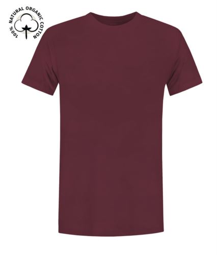 T-Shirt da lavoro organica a maniche corte, vestibilità regular fit, girocollo, certificata OEKO-TEX. Colore rosso scuro