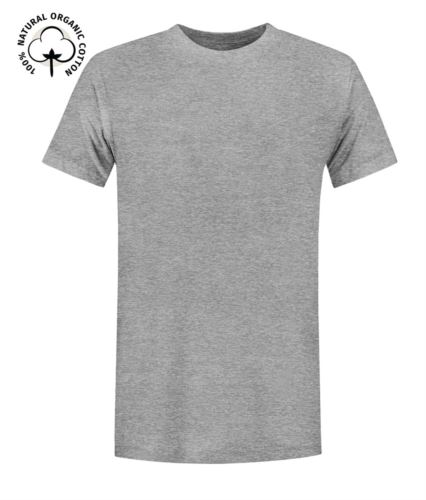 T-Shirt da lavoro organica a maniche corte, vestibilità regular fit, girocollo, certificata OEKO-TEX. Colore grigio melange