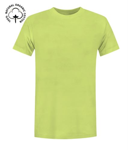 T-Shirt da lavoro organica a maniche corte, vestibilità regular fit, girocollo, certificata OEKO-TEX. Colore lime