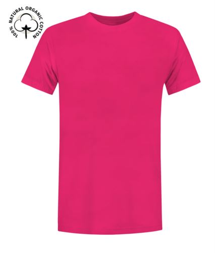 T-Shirt da lavoro organica a maniche corte, vestibilità regular fit, girocollo, certificata OEKO-TEX. Colore fucsia