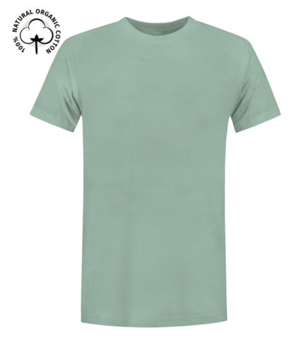 T-Shirt da lavoro a maniche corte, vestibilità regular fit, girocollo, certificata OEKO-TEX. Colore verde salvia