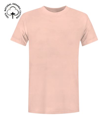 T-Shirt da lavoro organica a maniche corte, vestibilità regular fit, girocollo, certificata OEKO-TEX. Colore rosa chiaro