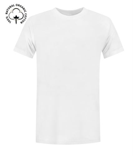 T-Shirt da lavoro organica a maniche corte, vestibilità regular fit, girocollo, certificata OEKO-TEX. Colore bianco