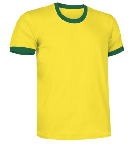 T-Shirt a maniche corte in cotone Ring-Spun, girocollo e fondo manica in contrasto, colore giallo e verde