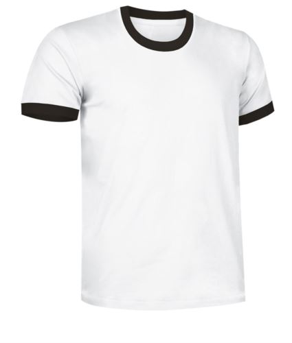 T-Shirt a maniche corte in cotone Ring-Spun, girocollo e fondo manica in contrasto, colore bianco e nero
