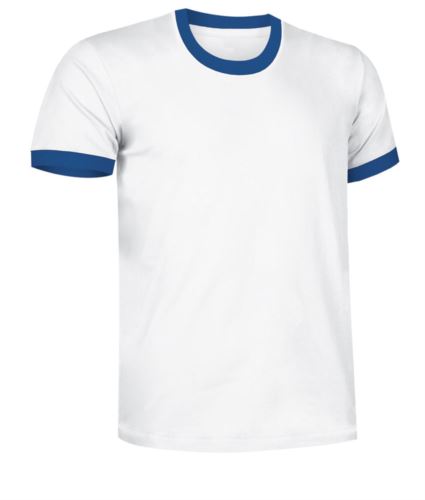 T-Shirt a maniche corte in cotone Ring-Spun, girocollo e fondo manica in contrasto, colore bianco e azzurro royal