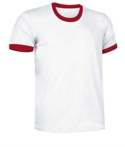 T-Shirt a maniche corte in cotone Ring-Spun, girocollo e fondo manica in contrasto, colore bianco e rosso