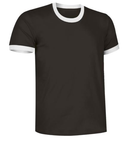 T-Shirt a maniche corte in cotone Ring-Spun, girocollo e fondo manica in contrasto, colore nero e bianco