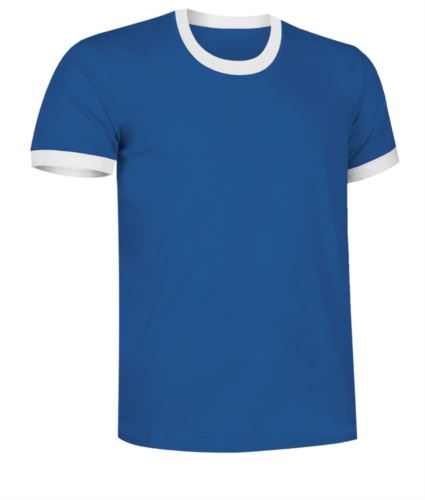 T-Shirt a maniche corte in cotone Ring-Spun, girocollo e fondo manica in contrasto, colore celeste e bianco