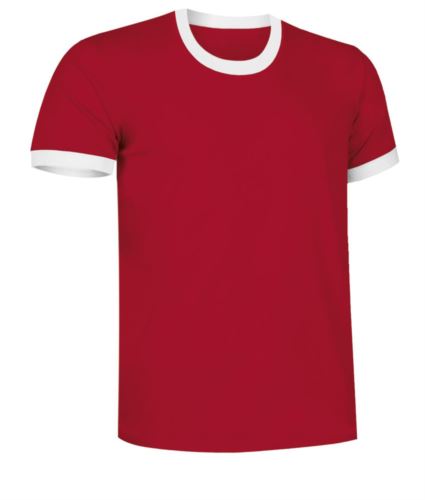 T-Shirt a maniche corte in cotone Ring-Spun, girocollo e fondo manica in contrasto, colore rosso e bianco
