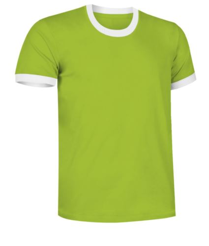 T-Shirt a maniche corte in cotone Ring-Spun, girocollo e fondo manica in contrasto, colore verde e bianco