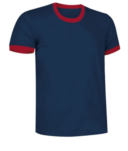 T-Shirt a maniche corte in cotone Ring-Spun, girocollo e fondo manica in contrasto, colore blu navy e rosso