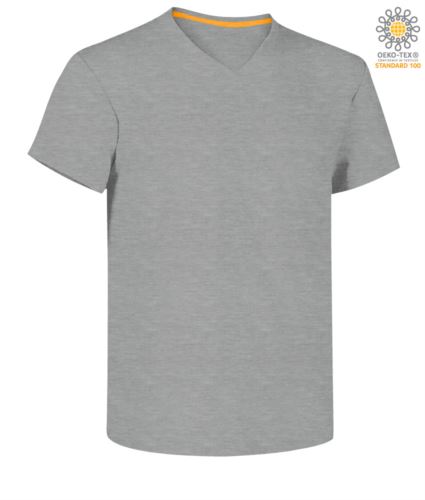 T-shirt maniche corte scollo a V, colore grigio melange
