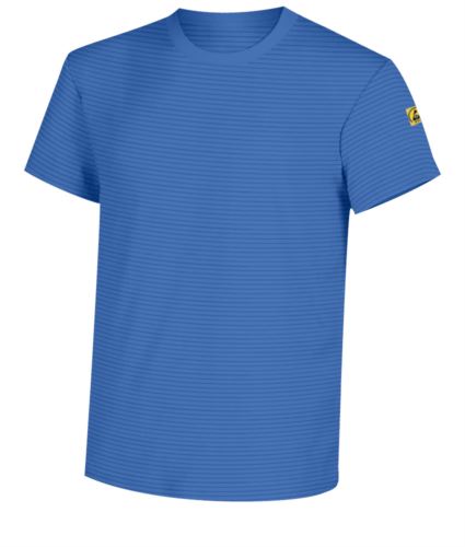 T-Shirt antistatica a maniche corte, girocollo, certificata EN 1149-5, EN 61340-5-1: 2007. Colore azzurro medicale