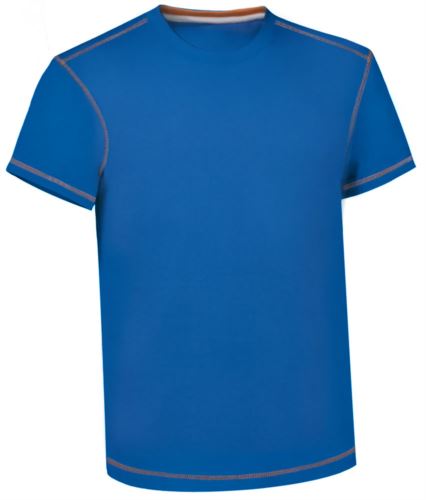 T-Shirt da lavoro girocollo, con cuciture di colore a contrasto, colore azzurro royal