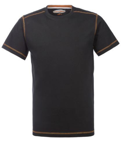 T-Shirt da lavoro girocollo, con cuciture di colore a contrasto, colore nero