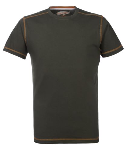 T-Shirt da lavoro girocollo, con cuciture di colore a contrasto, colore verde