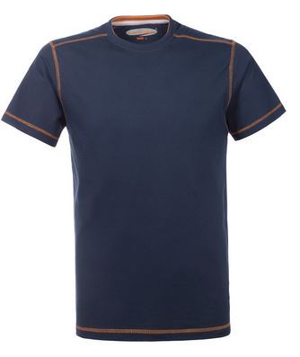 T-Shirt da lavoro girocollo, con cuciture di colore a contrasto, colore blu