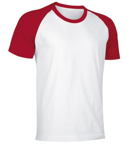 T-Shirt da lavoro manica corta, bicolore in jersey, colore bianco e rosso