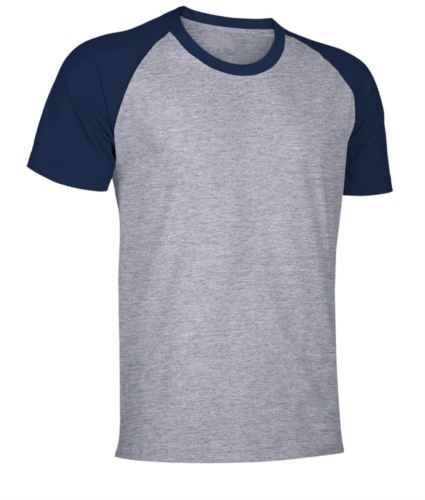 T-Shirt da lavoro manica corta, bicolore in jersey, colore grigio e blu navy