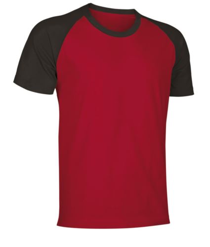 T-Shirt da lavoro manica corta, bicolore in jersey, colore rosso e nero