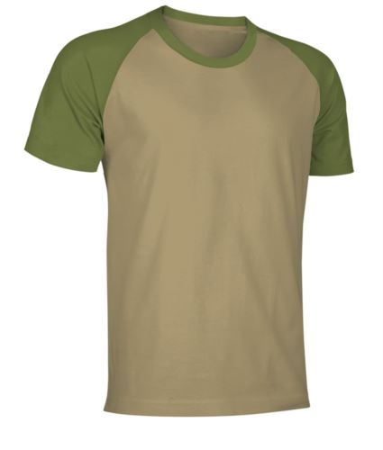 T-Shirt da lavoro manica corta, bicolore in jersey, colore kaki e oliva