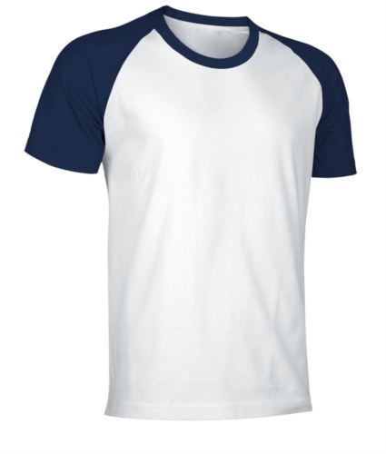 T-Shirt da lavoro manica corta, bicolore in jersey, colore bianco e blu navy