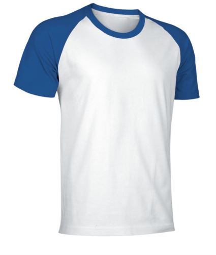 T-Shirt da lavoro manica corta, bicolore in jersey, colore bianco e azzurro royal