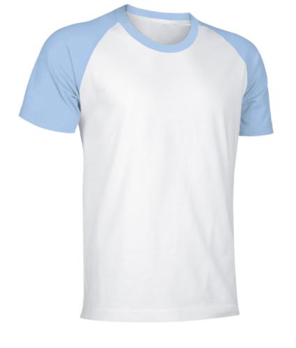 T-Shirt da lavoro manica corta, bicolore in jersey, colore bianco e celeste