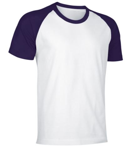 T-Shirt da lavoro manica corta, bicolore in jersey, colore bianco e viola