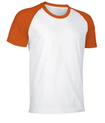 T-Shirt da lavoro manica corta, bicolore in jersey, colore bianco e arancione