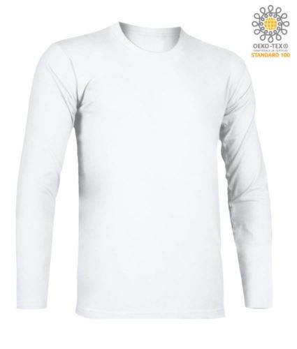 T-Shirt a manica lunga, girocollo, 100% Cotone, colore bianco