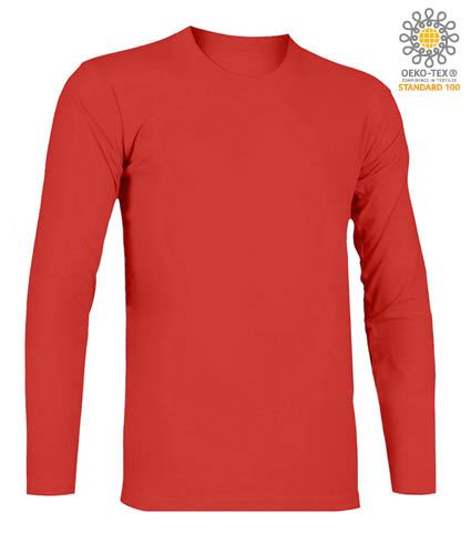 T-Shirt a manica lunga, girocollo, 100% Cotone, colore rosso