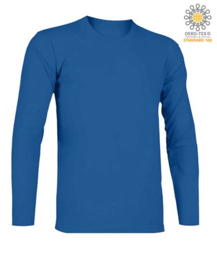 T-Shirt a manica lunga, girocollo, 100% Cotone, colore azzurro royal