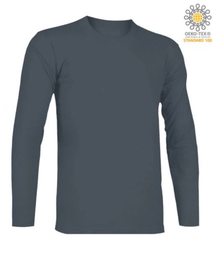 T-Shirt a manica lunga, girocollo, 100% Cotone, colore grigio scuro