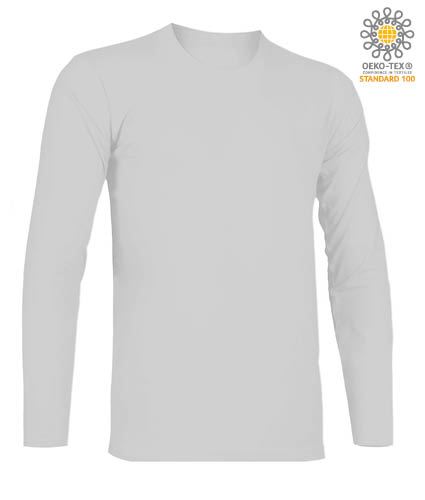 T-Shirt a manica lunga, girocollo, 100% Cotone, colore ash