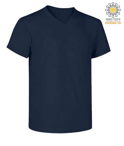 T-Shirt manica corta con scollo a V, in cotone. Colore blu navy